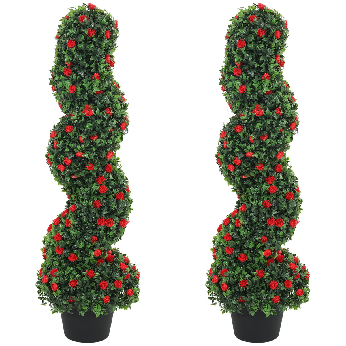 HOMCOM Decorative Artificial Plants Set of 2, UV Resistant Fake Plants in Pot for Indoor Outdoor Decor, 90cm, Red