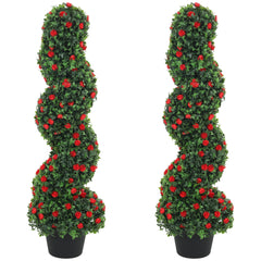 HOMCOM Decorative Artificial Plants Set of 2, UV Resistant Fake Plants in Pot for Indoor Outdoor Decor, 90cm, Red