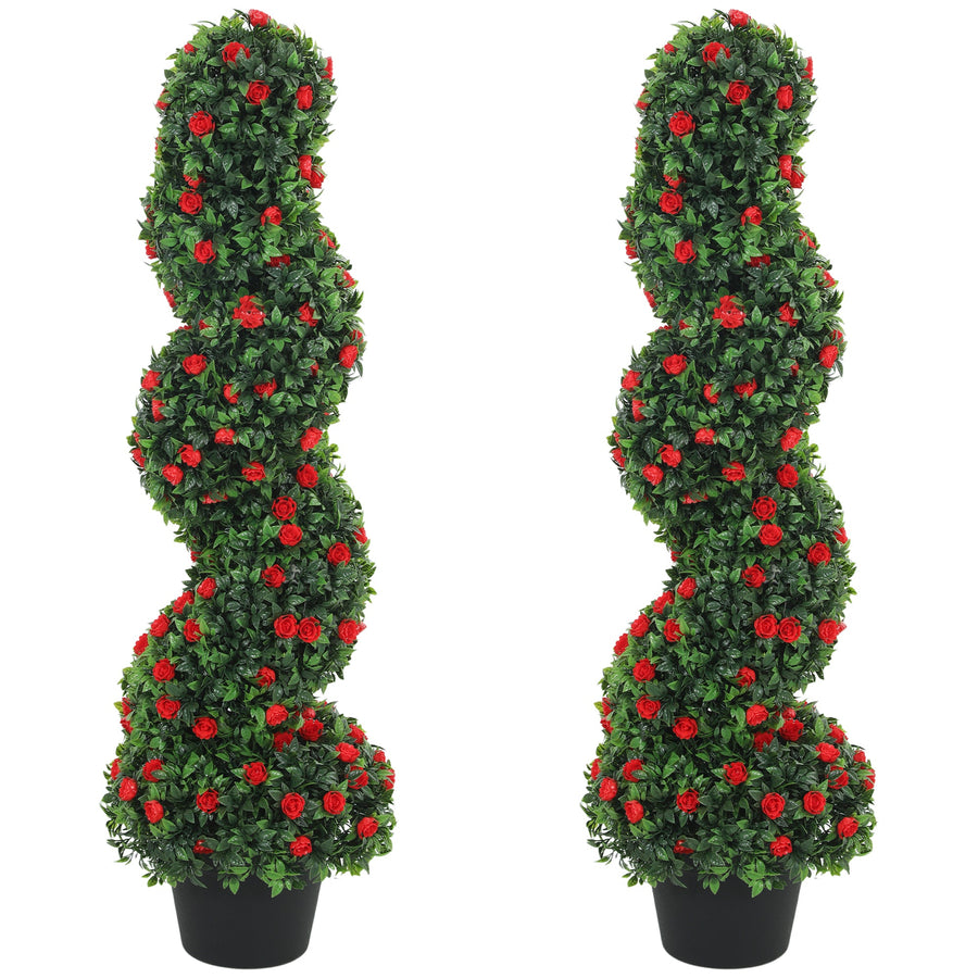 HOMCOM Decorative Artificial Plants Set of 2, UV Resistant Fake Plants in Pot for Indoor Outdoor Decor, 90cm, Red