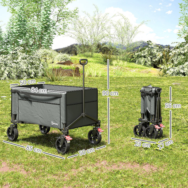Outsunny Festival Trolley on Wheels, 150L Folding Camping Trolley Cart with Openable Sides, Adjustable Handle and Brakes for Shopping Beach Garden Fishing, Grey