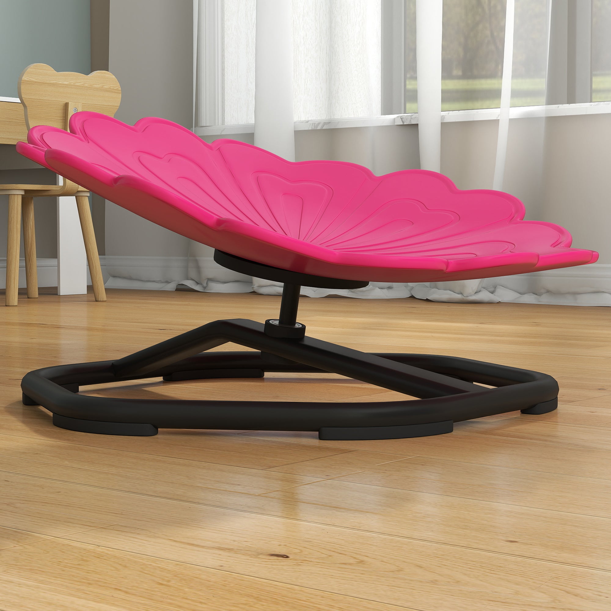 AIYAPLAY Flower-Shaped Sensory Spinning Chair with Non-Slip Base for Balance/Coordination, Pink