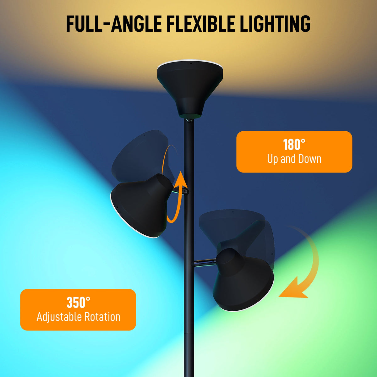 HOMCOM Three-Lamp Multi-Adjustable Floor Light - Black
