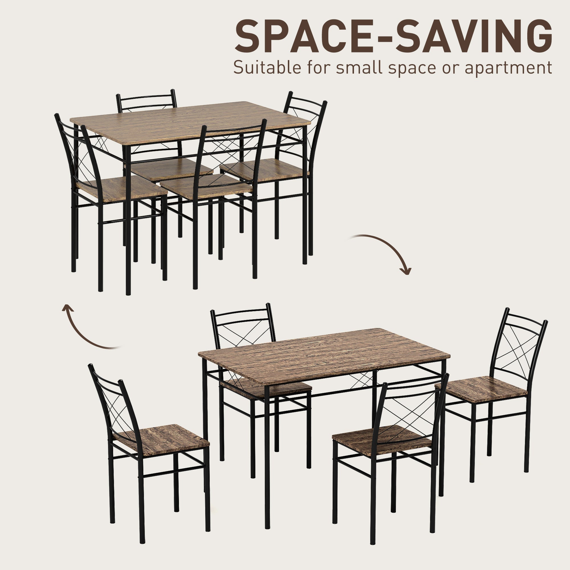 HOMCOM Five-Piece Minimal Dining Set - Oak-Effect/Black