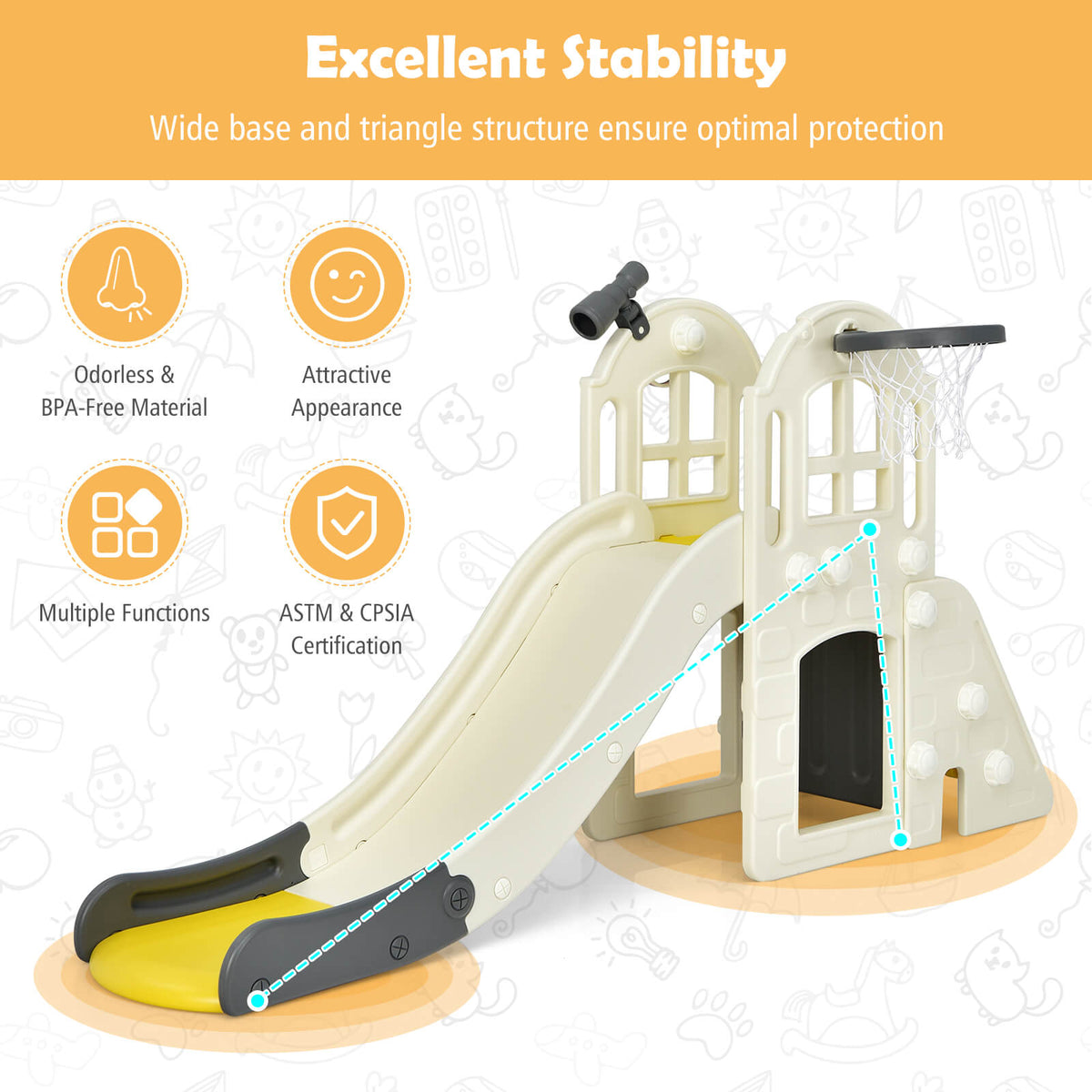 6-In-1 Toddler Climber Slide Playset-Yellow
