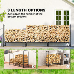 Outsunny Firewood Rack with Waterproof Cover, Heavy Duty Metal Log Store Indoors, Log Storage Holder for Outdoor Indoor Fireplace, 300 x 36 x 99 cm, Dark Green
