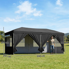 Outsunny 3 x 6 m Pop Up Canopy with UV50+ Protection Garden Gazebo with 6 Sidewalls, Black