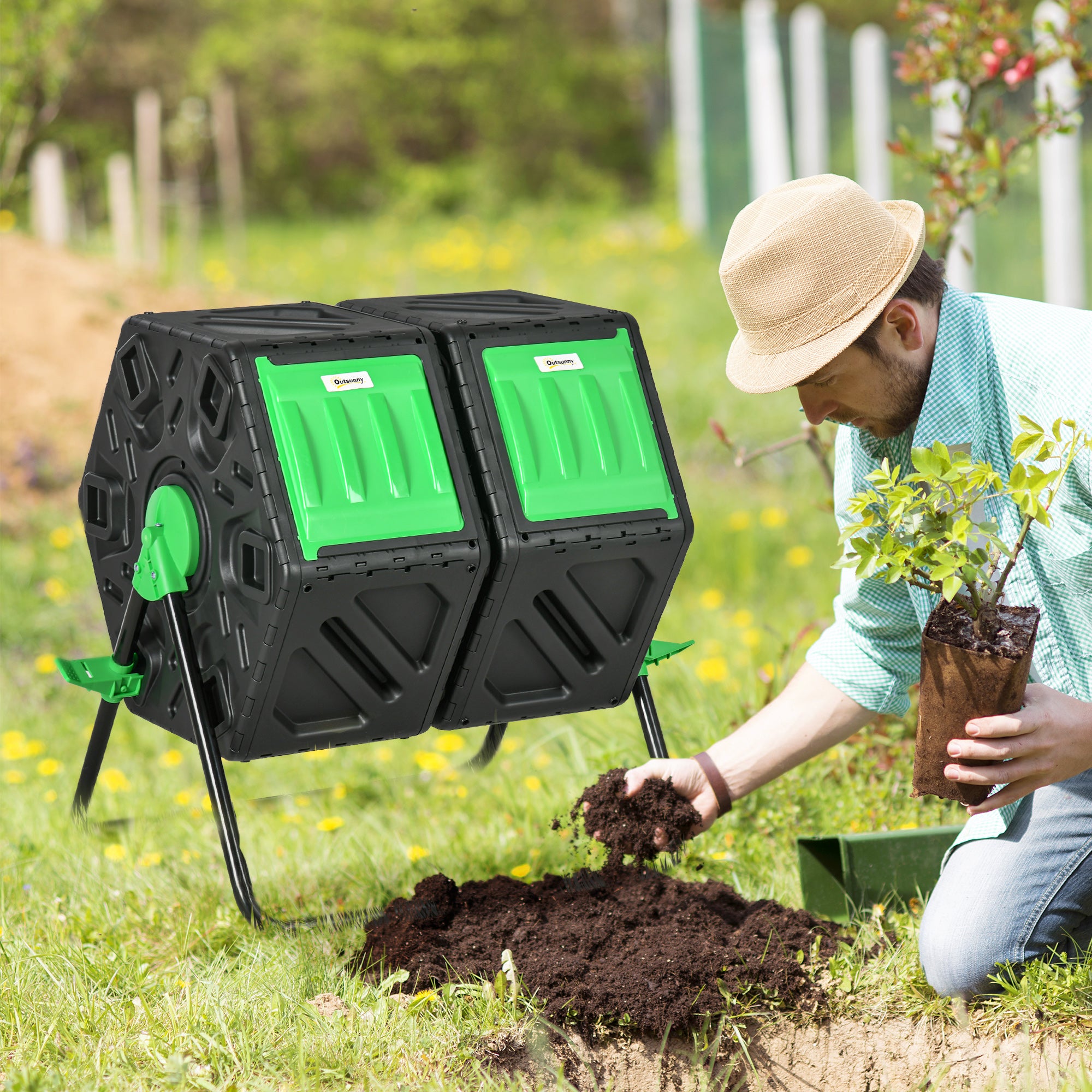 Outsunny 130L Double Chamber Composter - Black