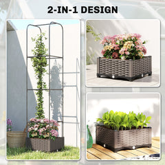Outsunny Raised Garden Bed with Trellis, Plastic Planter Box with Drainage Holes, Drain Plugs and Water Reservoirs