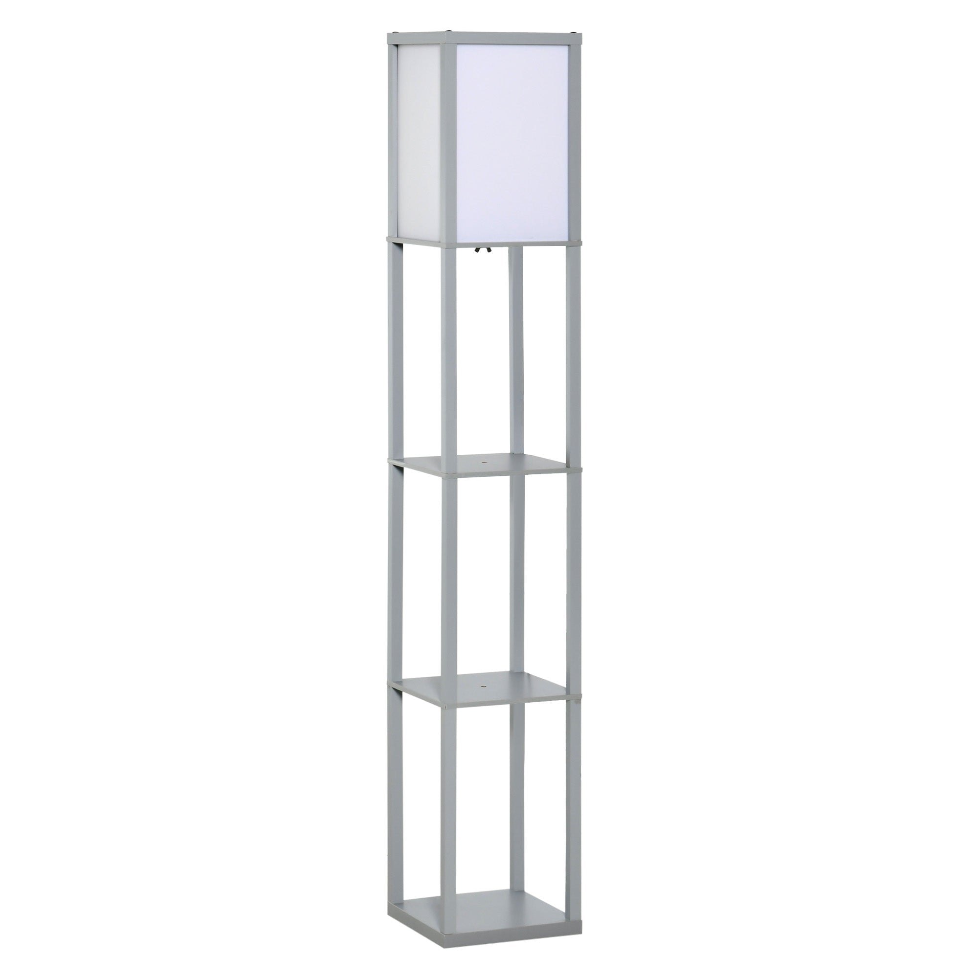 HOMCOM 3-Tier Floor Lamp, Floor Light with Storage Shelf, Reading Standing Lamp with Acrylic Shade for Living Room, Bedroom, Kitchen, Dining Room, Office, Dorm, 160cm, Grey