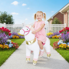 AIYAPLAY Kids Rocking Horse, Plush Walking Horse with Wheels, Ride On Unicorn Toy for Ages 3-5 Years Old, White