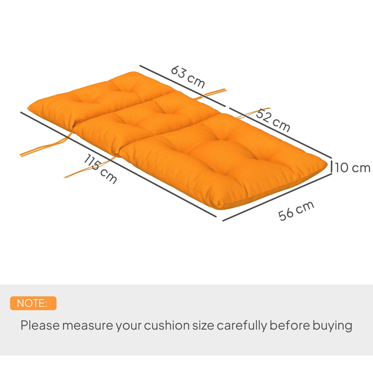 Outsunny 115 x 56cm Rocking Chair Padded Seat Cushion - Orange