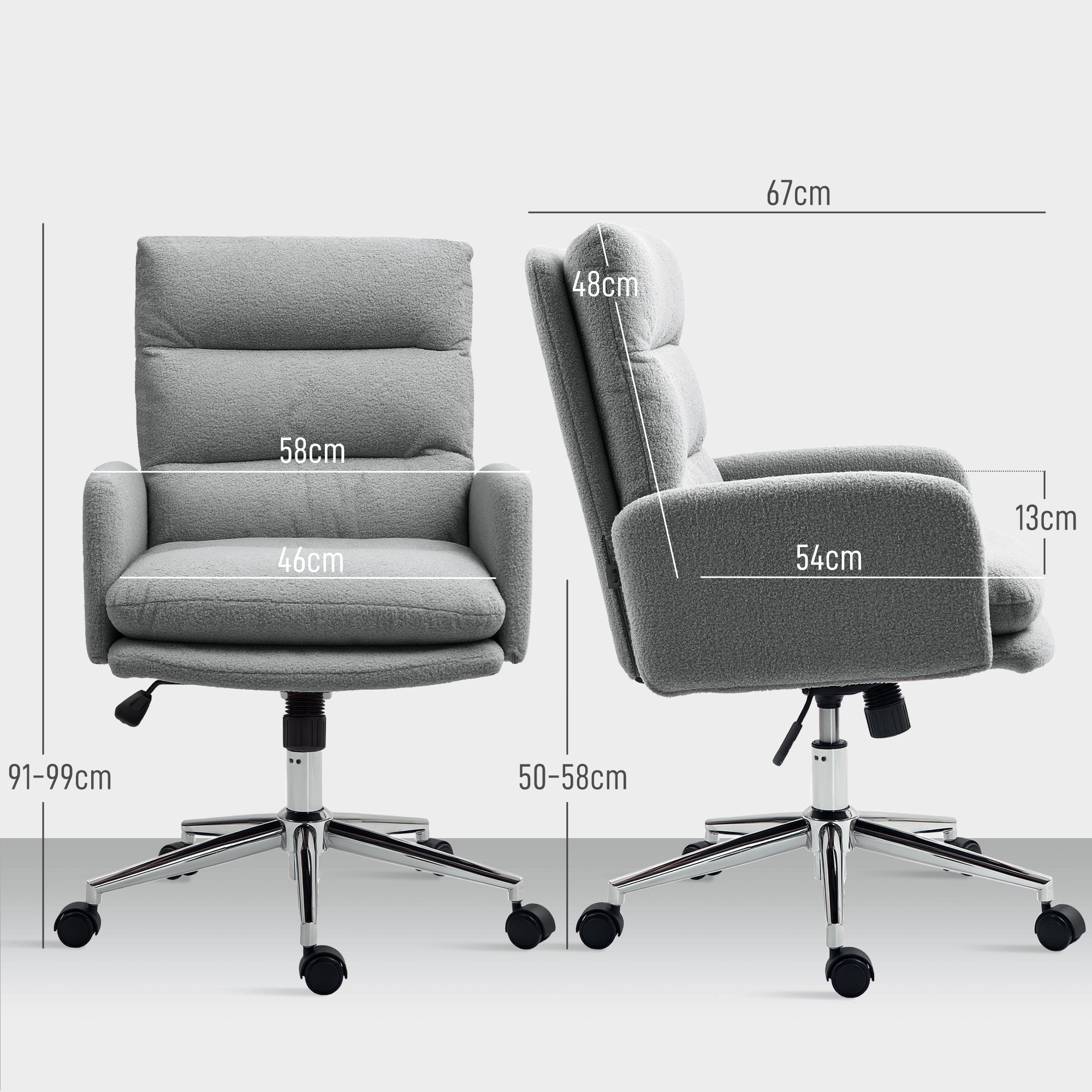 HOMCOM 91-99cm Sherpa Fleece Office Chair - Grey