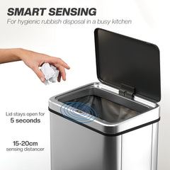HOMCOM 50L Sensor Bin with Soft-Close Lid, Stainless Steel Automatic Touchless Motion Sensor Kitchen Bin, Silver Tone