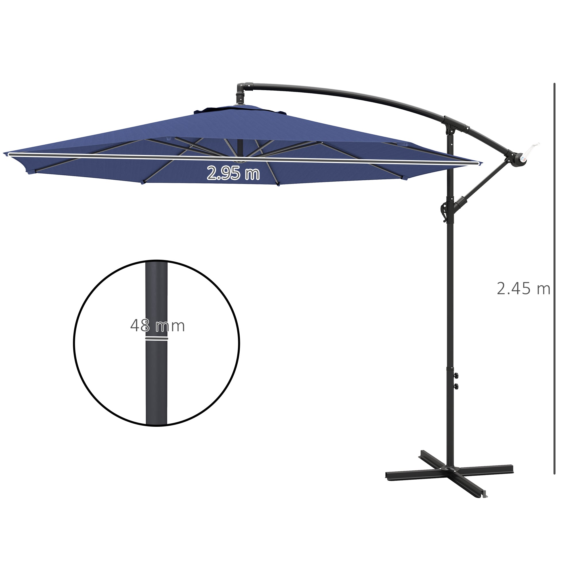 Outsunny 2.45m Overhanging Cantilever Parasol, with Cross Base - Blue