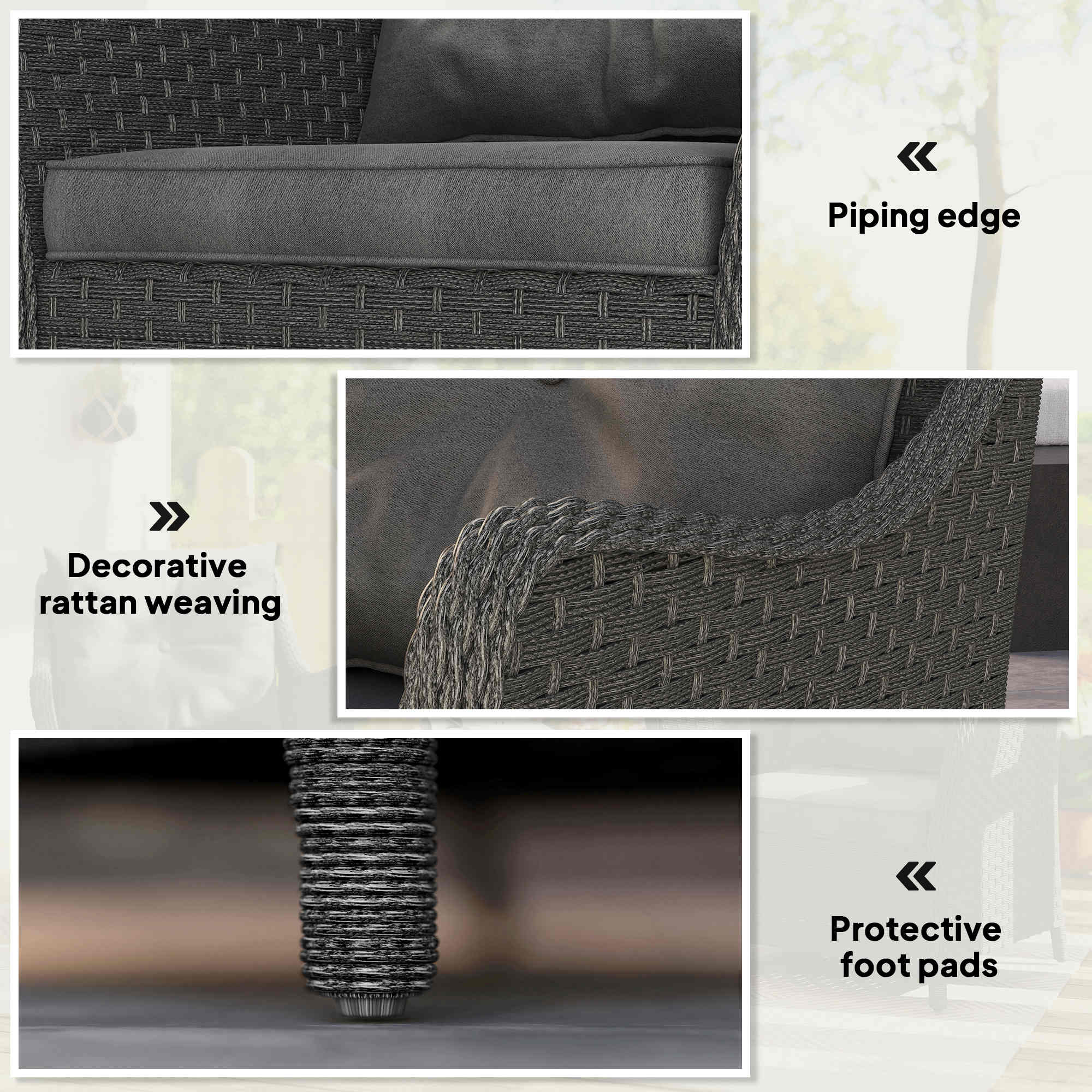 Outsunny Rattan Garden Chairs Set of 2, Outdoor Rattan Chairs with Cushions, Armrests and High Back, PE Wicker Garden Armchair with Steel Frame for Balcony, Porch, Dark Grey