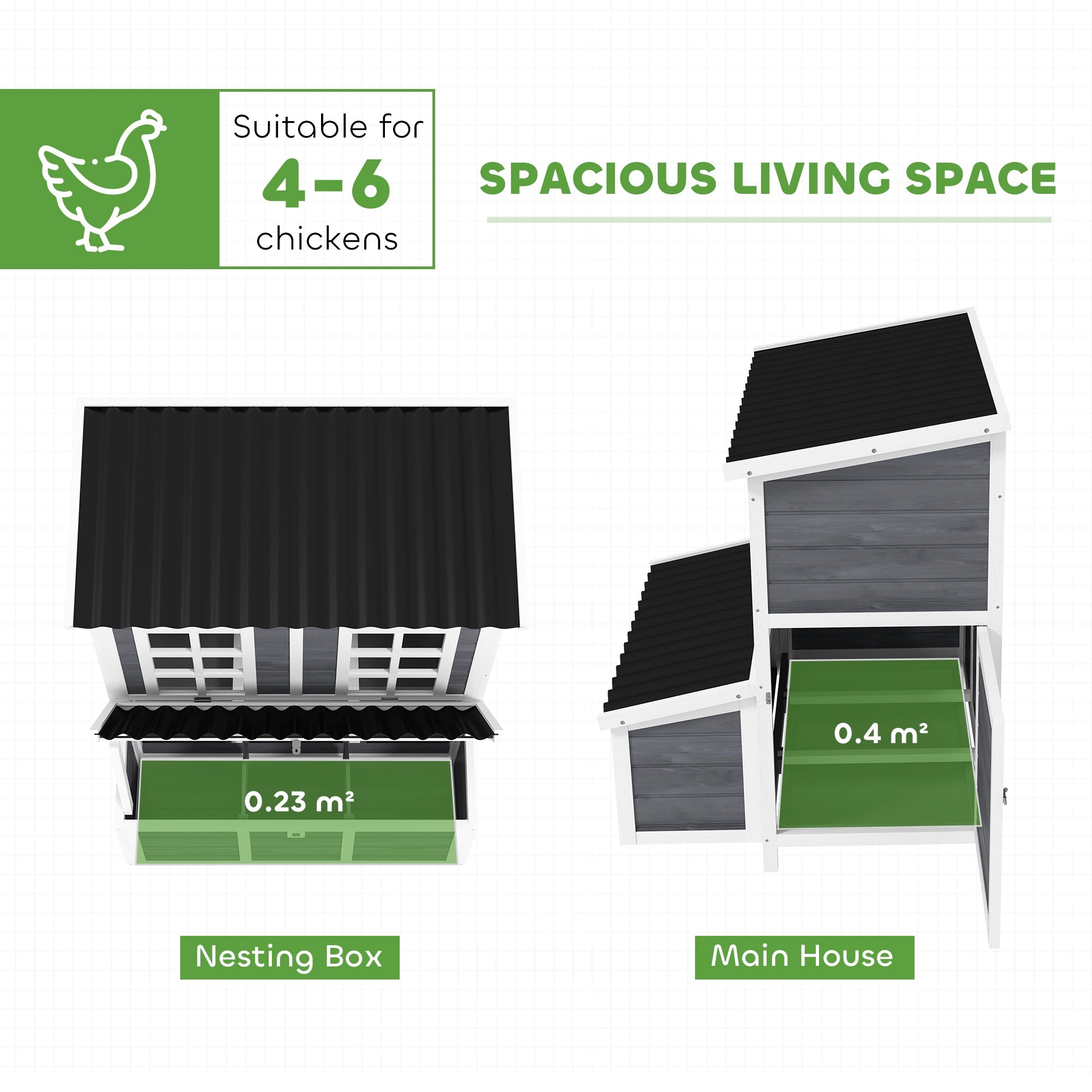 PawHut 2-Piece Wooden Chicken Coop and Run Set, Poultry Run Cage with Nesting Box, Slide-Out Tray, Roof, Perch