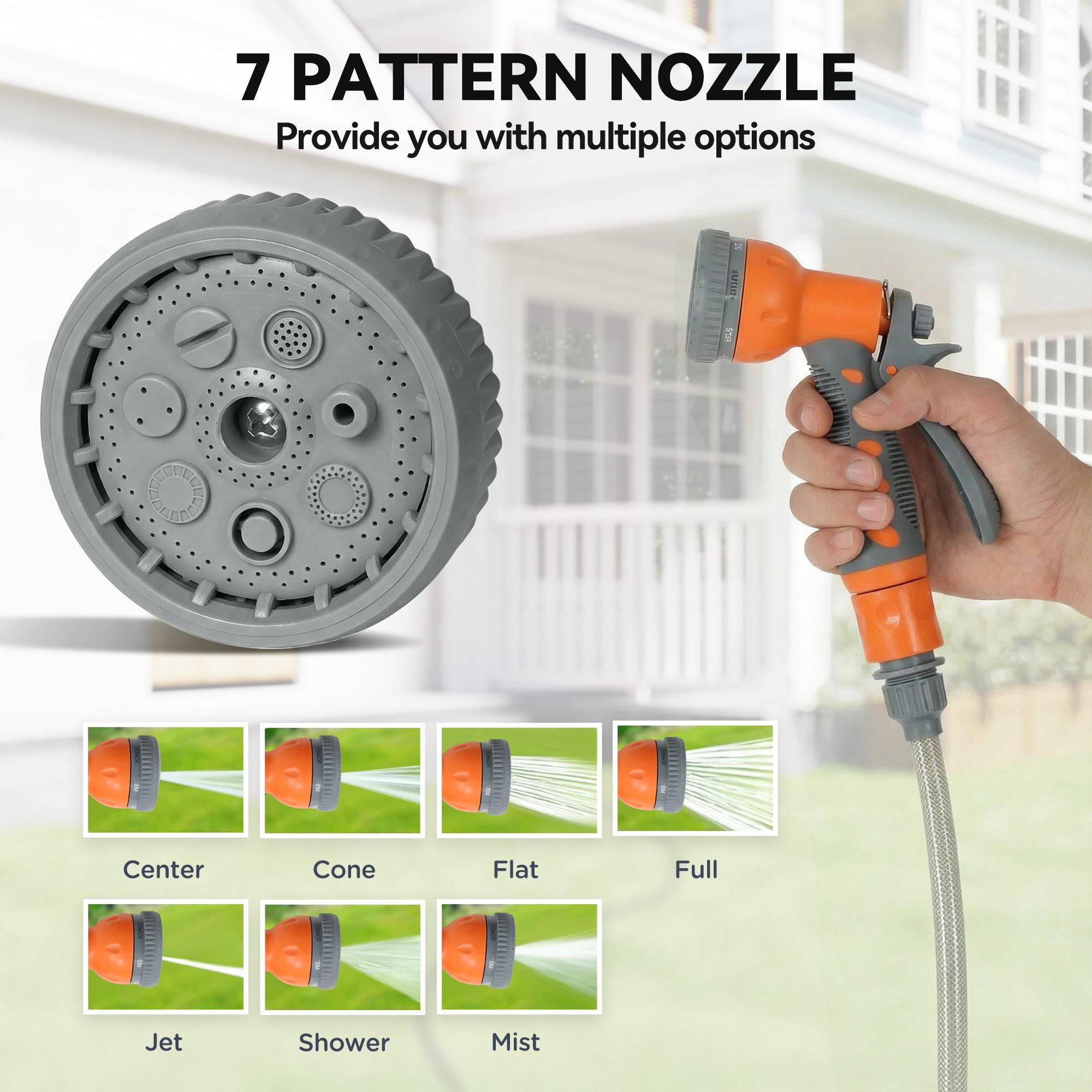 DURHAND 10m Garden Hose Reel Wall Mounted Auto Rewind with 7 Patterns Spray Nozzle, Includes Wall Fixings, Orange