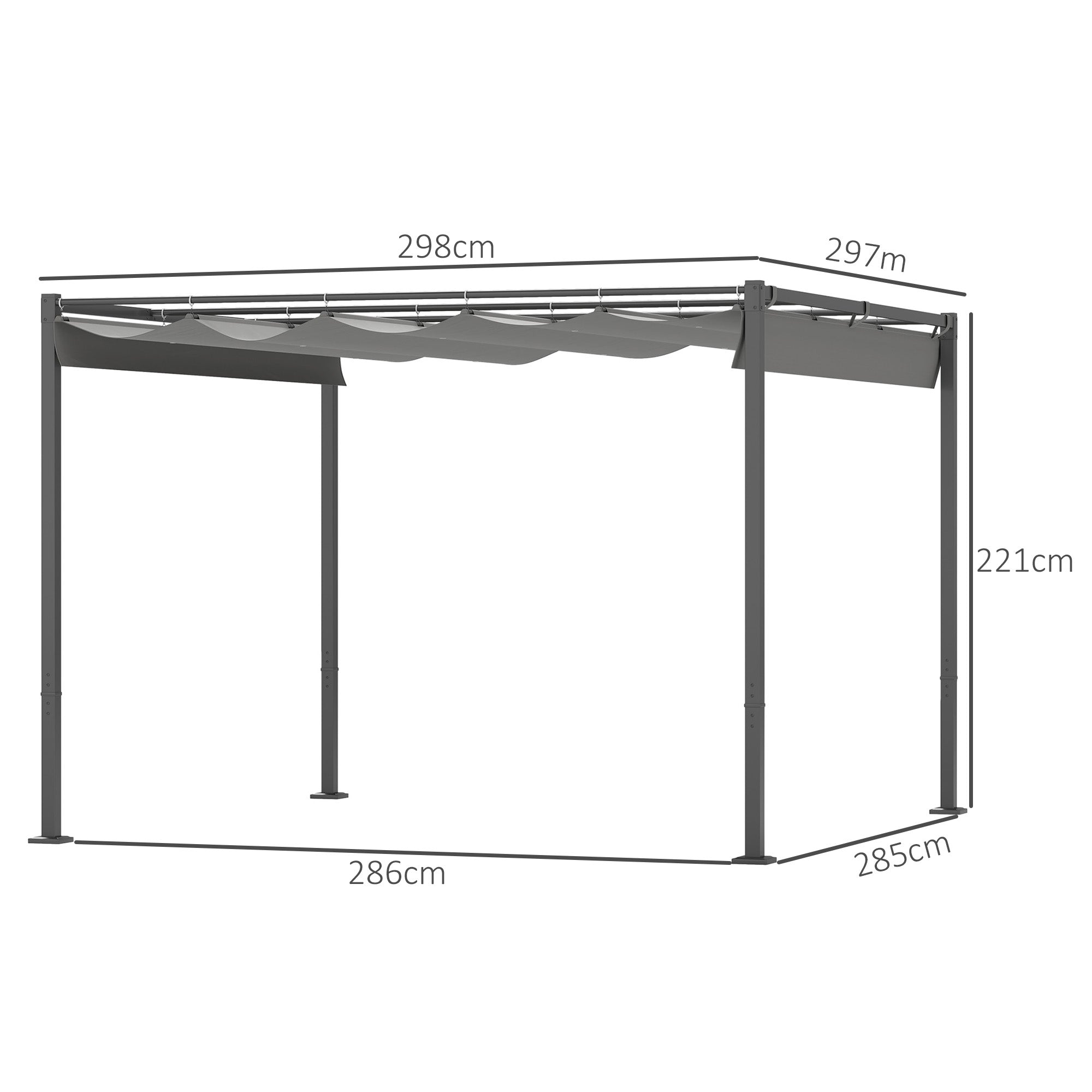 Outsunny 3 x 3m Retractable Roof Metal Pergola - Grey