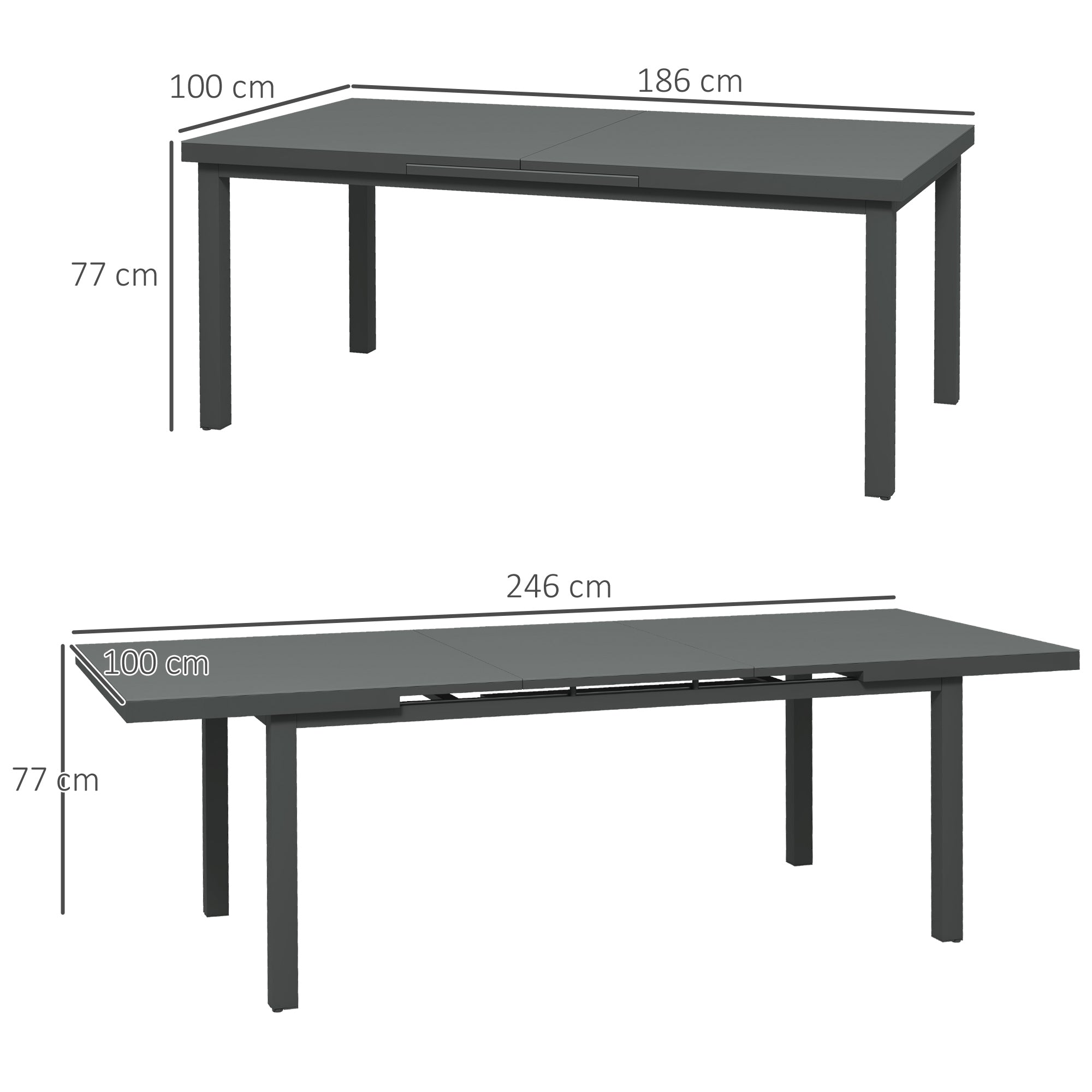 Outsunny Aluminium Garden Table for 6-8, 246 cm Extending Outdoor Dining Table Rectangle for Patio, Balcony - Charcoal Grey