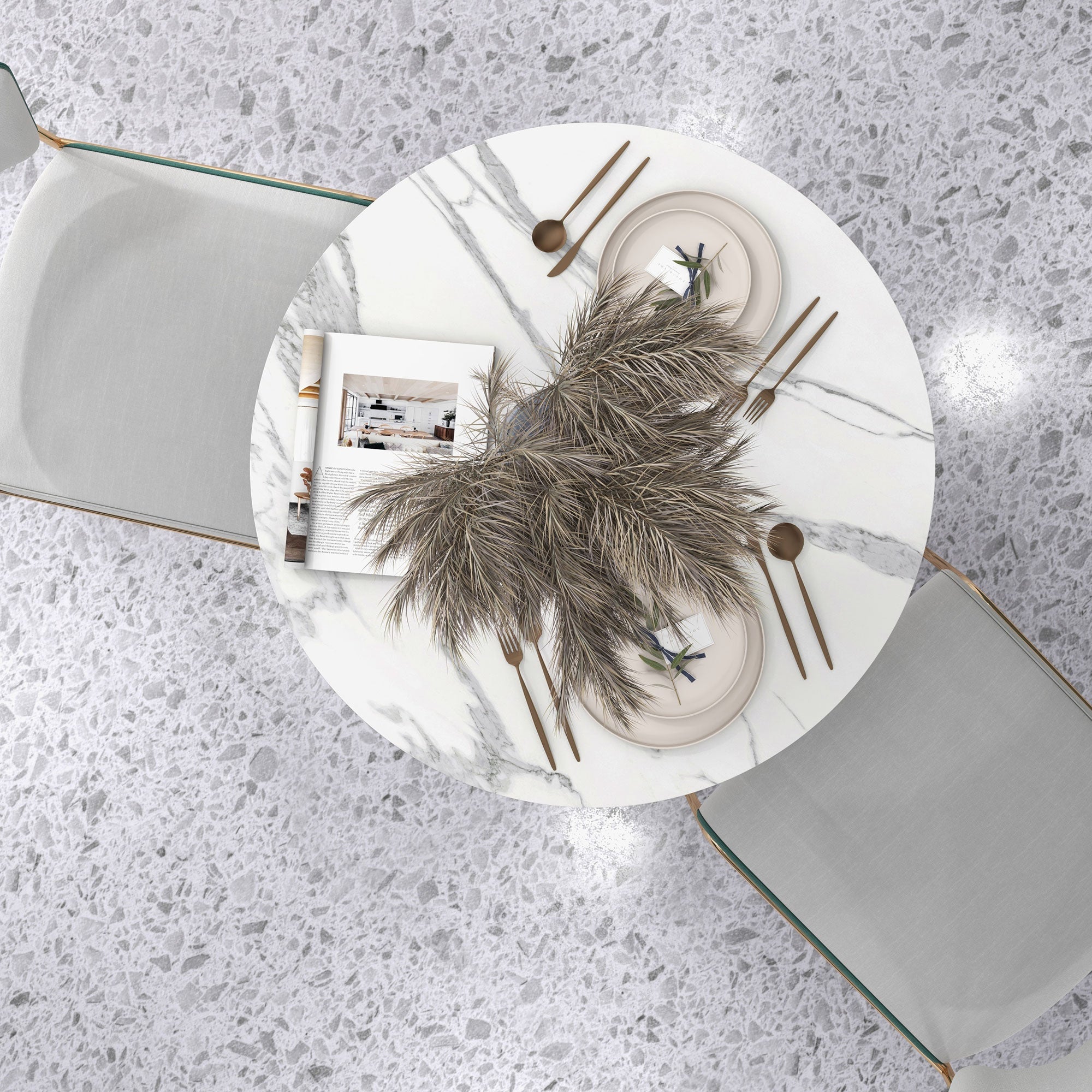 HOMCOM Small 2-Person Dining Table, Elegant Design Table with Steel Base and Non-slip Foot Pad, White and Grey