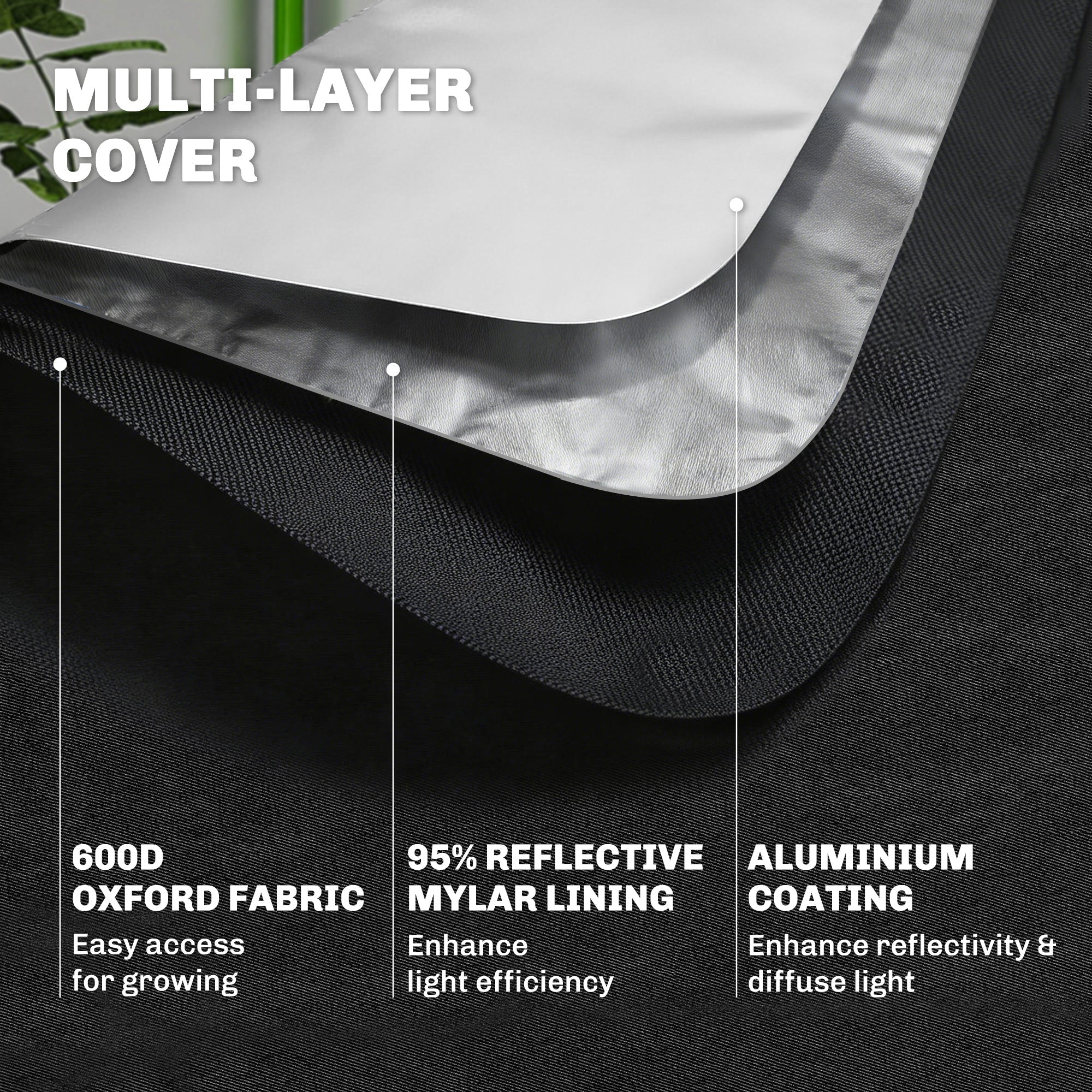 Outsunny Grow Tent 120 x 120 x 200 cm, Reflective Mylar Hydroponic Growing Tent with 600D Oxford Fabric, Observation Window, Vent, Zipper Door for Indoor Plant Growing, Black