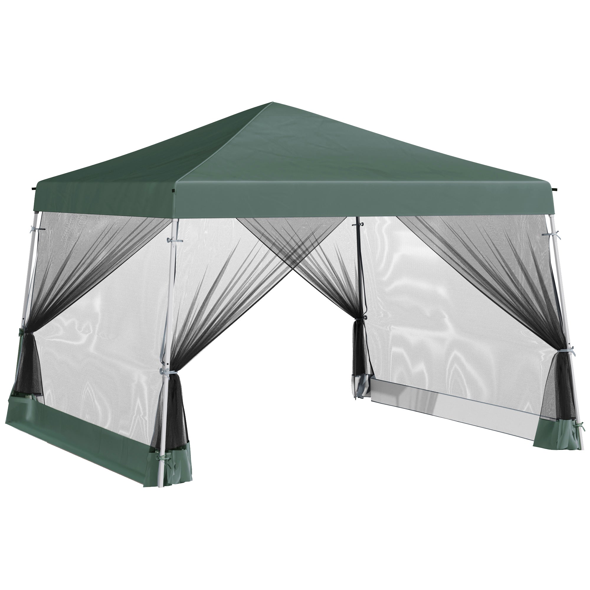 Outsunny Outdoor Garden Pop-up Gazebo Canopy Tent Sun Shade Event Shelter Folding with Adjustable Height, Mesh Screen Side Walls 3.5 M √É‚Äî 3.5 M Base / 3 M √É‚Äî 3 M Top, Green