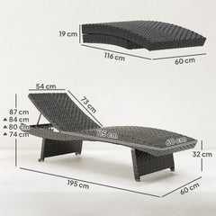 Outsunny Outdoor PE Rattan Sun Lounger, Folding Wicker Garden Lounger Recliner with 4-Level Adjustable Backrest, Rolling Sunbed Lounge Chair with Wheels, Non-Slip Legs for Balcony, Beach, Black