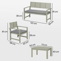 Outsunny 4 Seater Wooden Garden Furniture Set with Loveseat, Armchairs, Table, Acacia Wood Garden Sofa Set, Light Grey