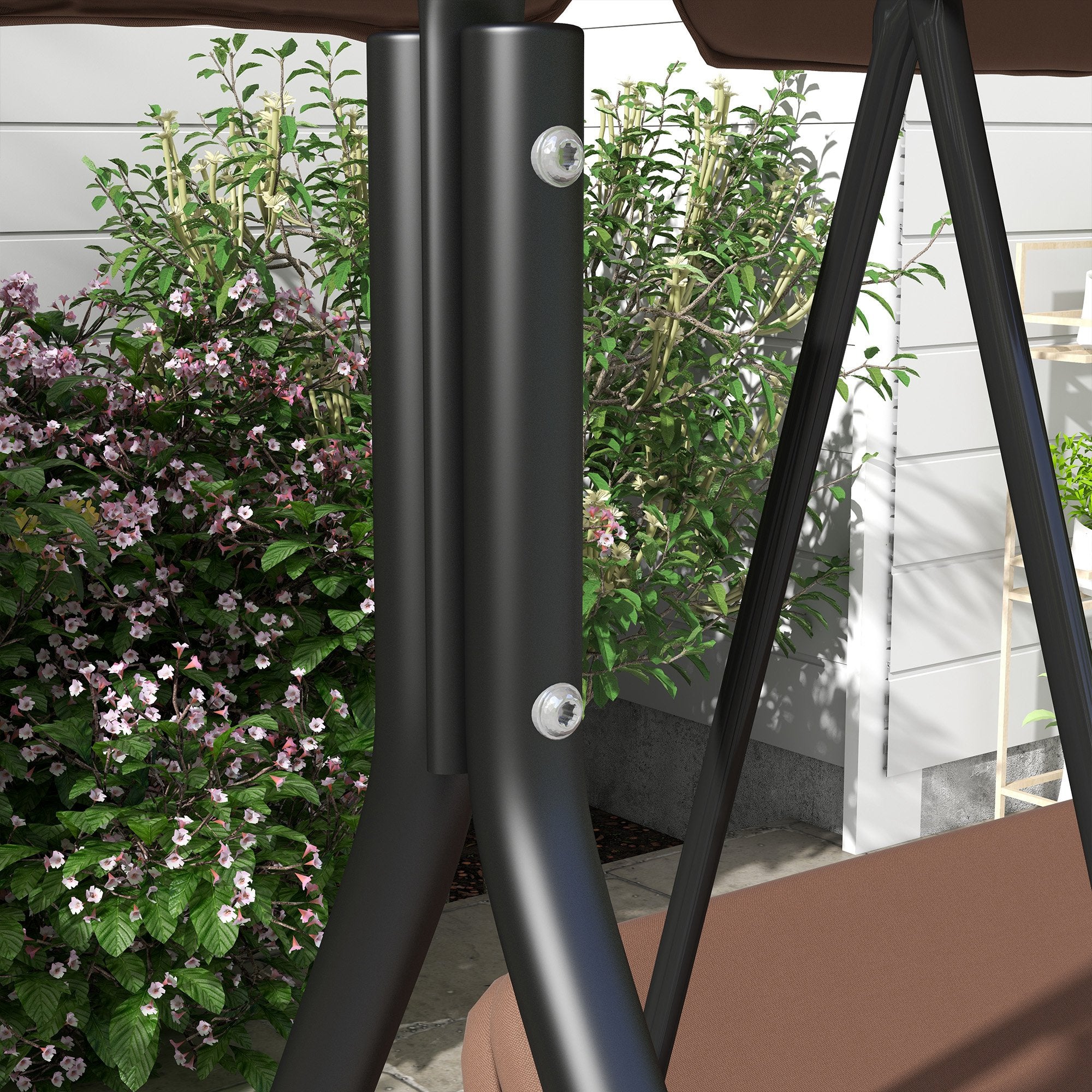 Outsunny 3 Seater Garden Swing Chair, Outdoor Swing Chair with Adjustable Canopy, Mental Frame & Cushions, Brown