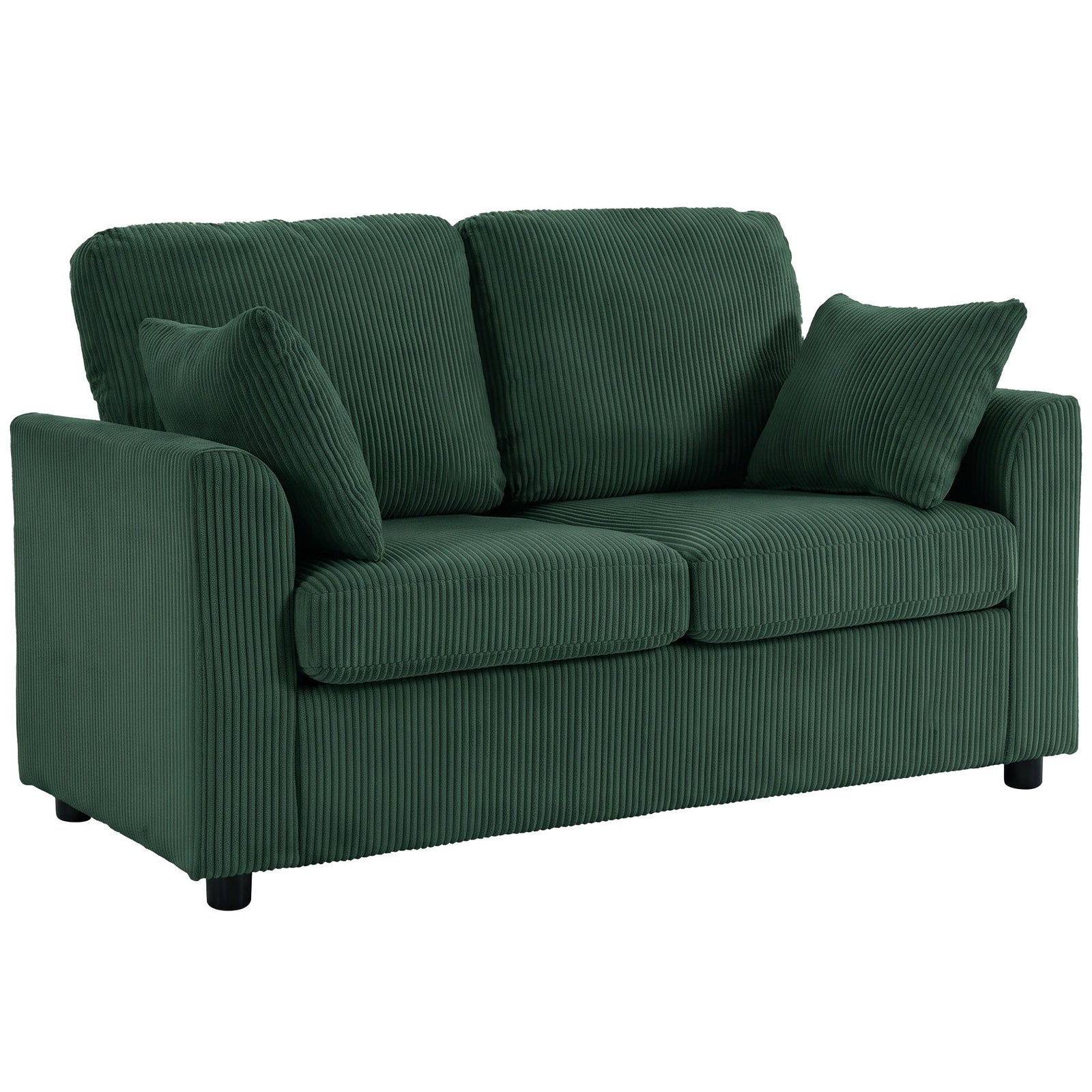 HOMCOM 2 Seater Sofa, Corduroy Small Couch with Spring Cushion, Wide and Deep Seat, Dark Green