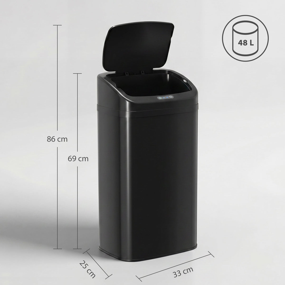 HOMCOM 48L Galvanised Steel Sensor Bin - Black