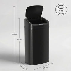 HOMCOM 48L Galvanised Steel Sensor Bin - Black