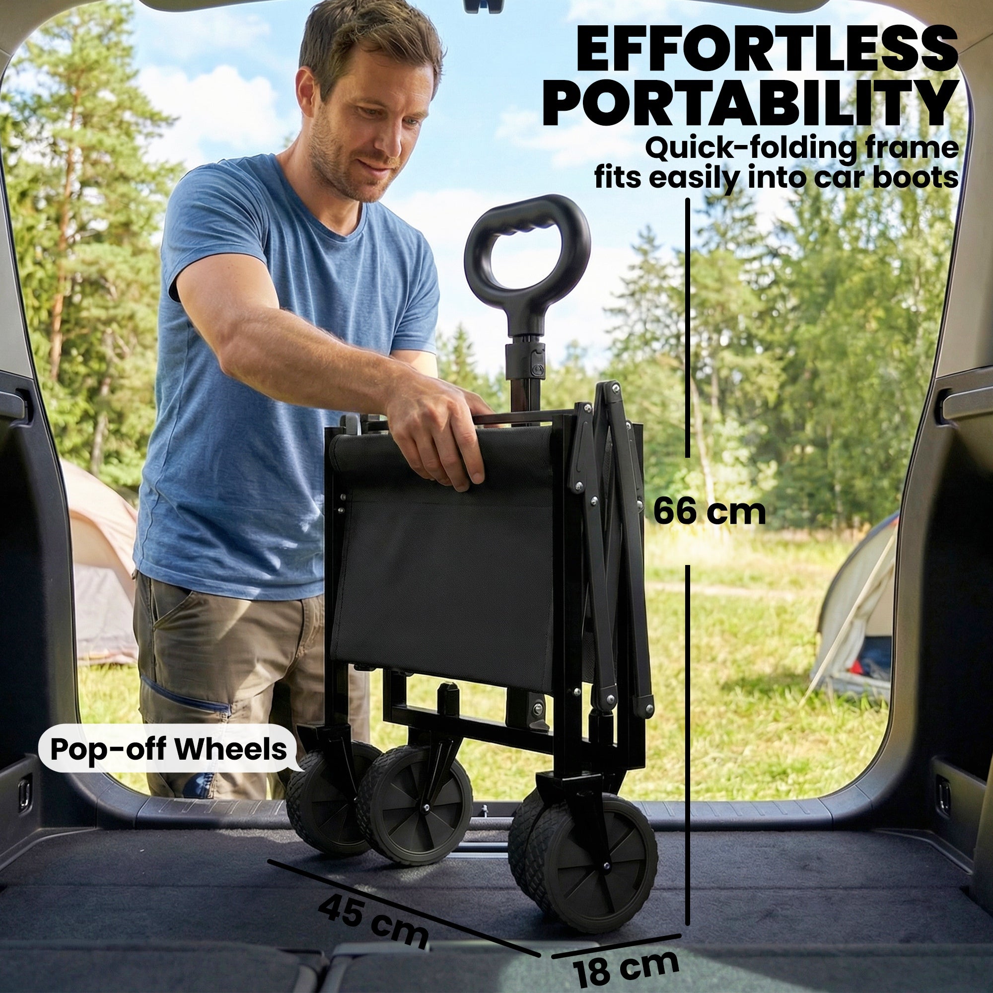 Outsunny 80L Foldable Festival Trolley on Wheels, Collapsible Wagon Cart with Drop-Down Tailgate, Adjustable Handle, Black