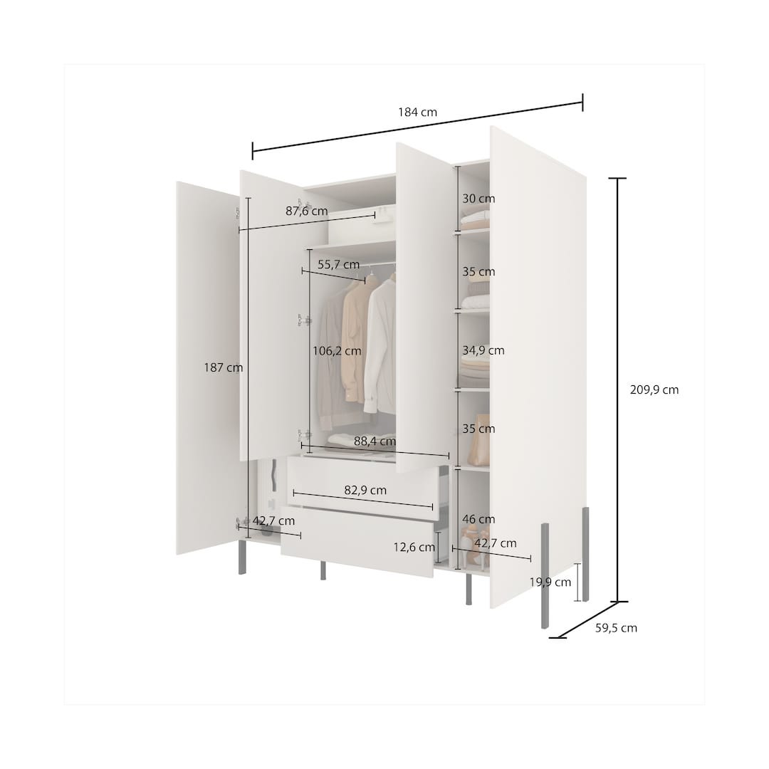 Yukon Hinged Door Wardrobe 180cm