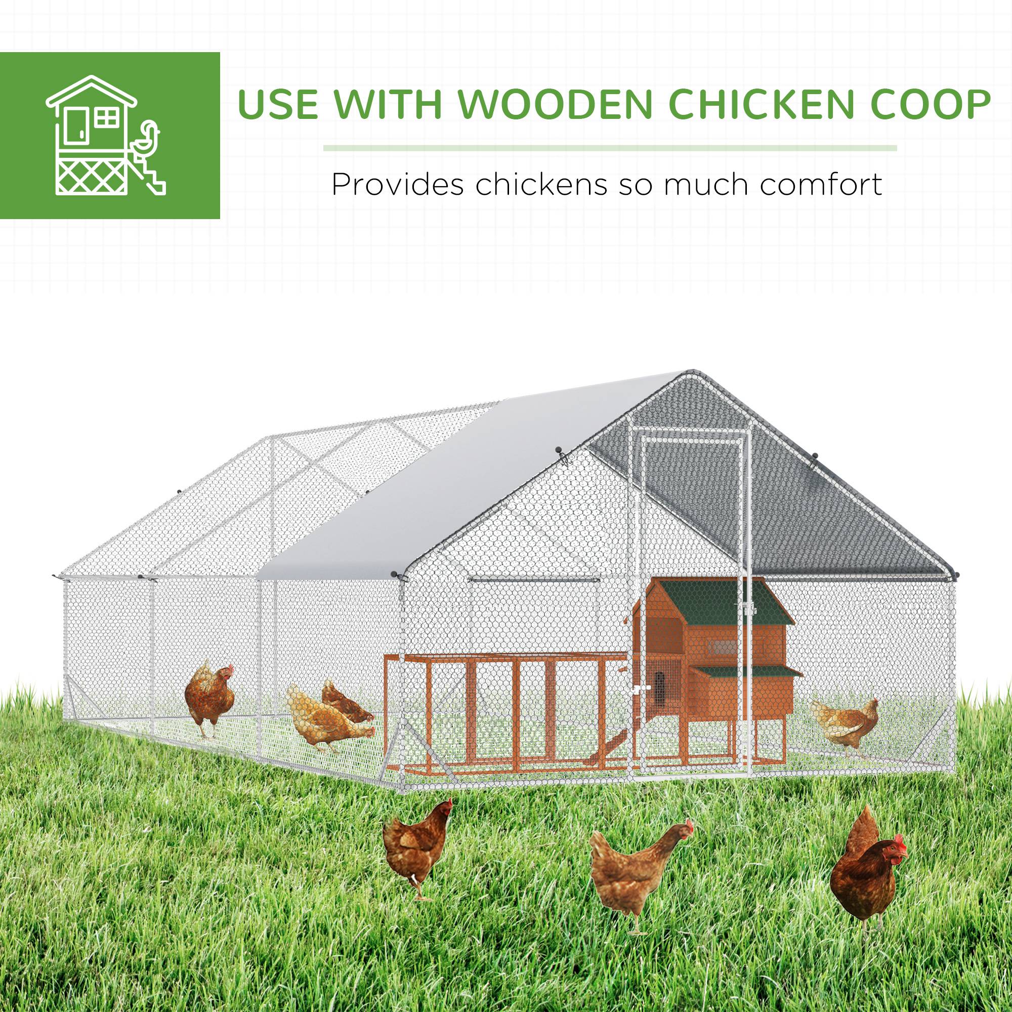 PawHut Large Hen Coop, Galvanised Walk In Chicken Run with Cover, 6 x 3 x 2m, Silver