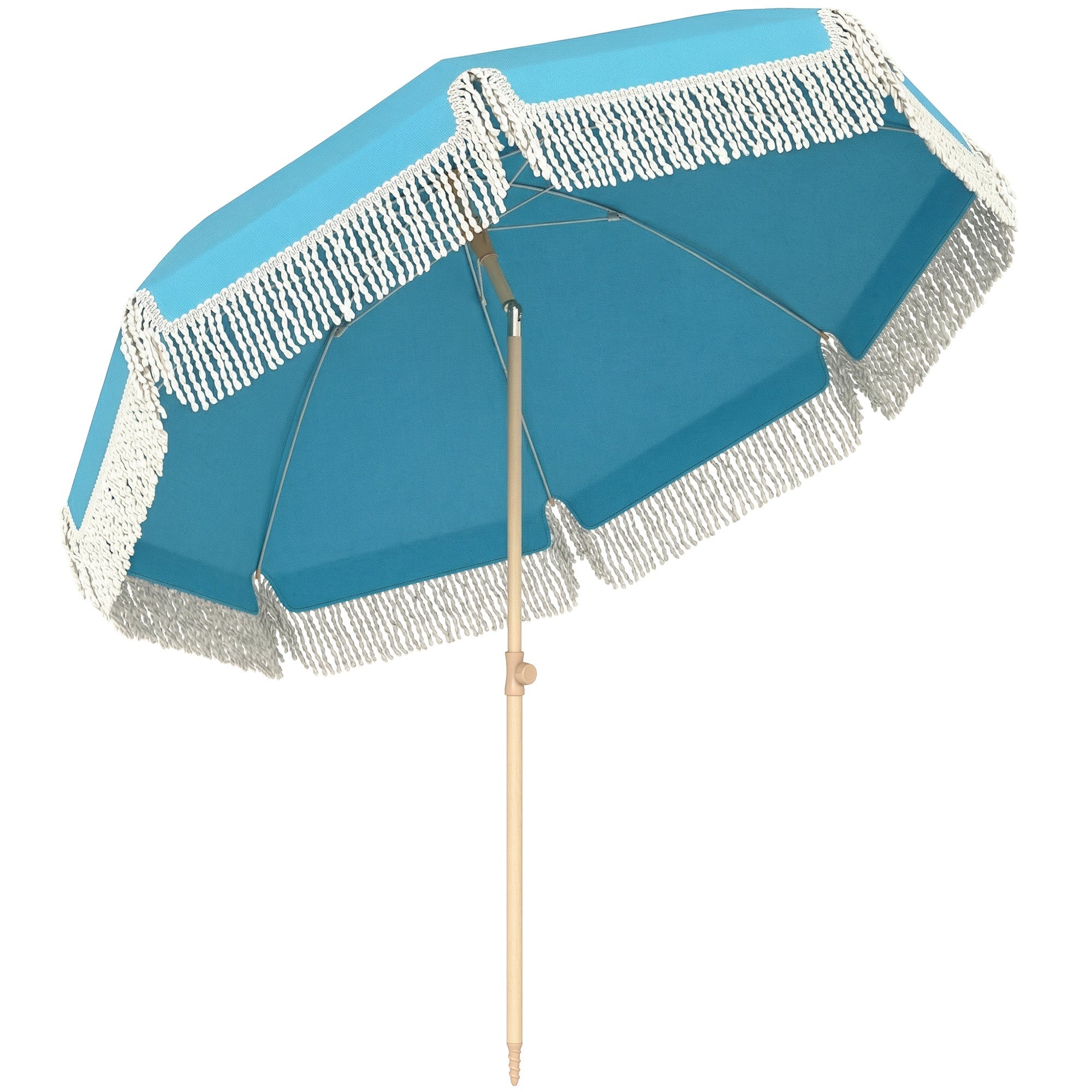 Outsunny 1.7 m Beach Umbrella with Sand Anchor, 30Â° Tilting Fringed Beach Garden Parasol with Adjustable Height, Grey
