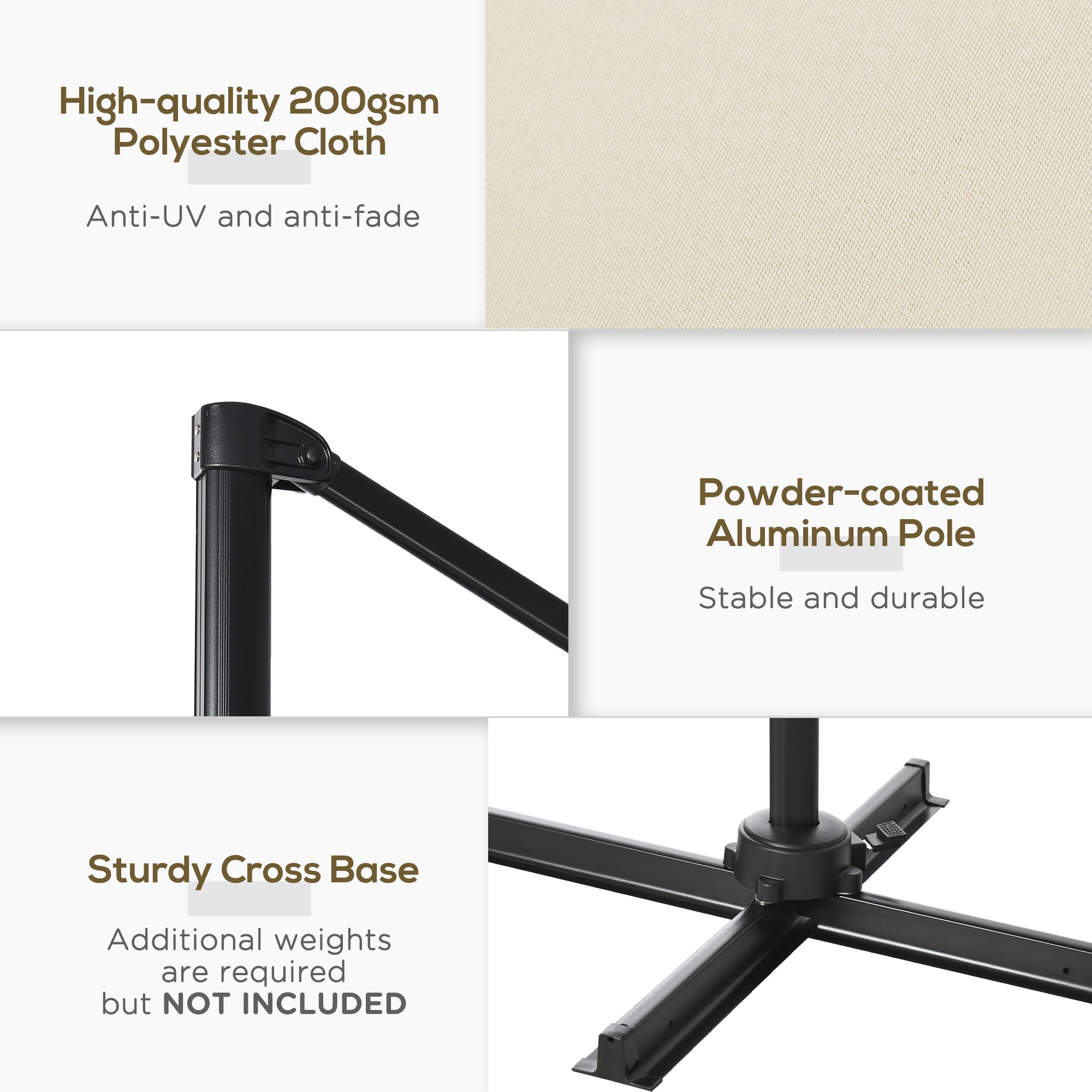 Outsunny 2.5 x 2.5m Patio Offset Parasol Umbrella Cantilever Hanging Aluminium Sun Shade Canopy Shelter 360√Ç¬∞ Rotation with Crank Handle and Cross Base, Cream White