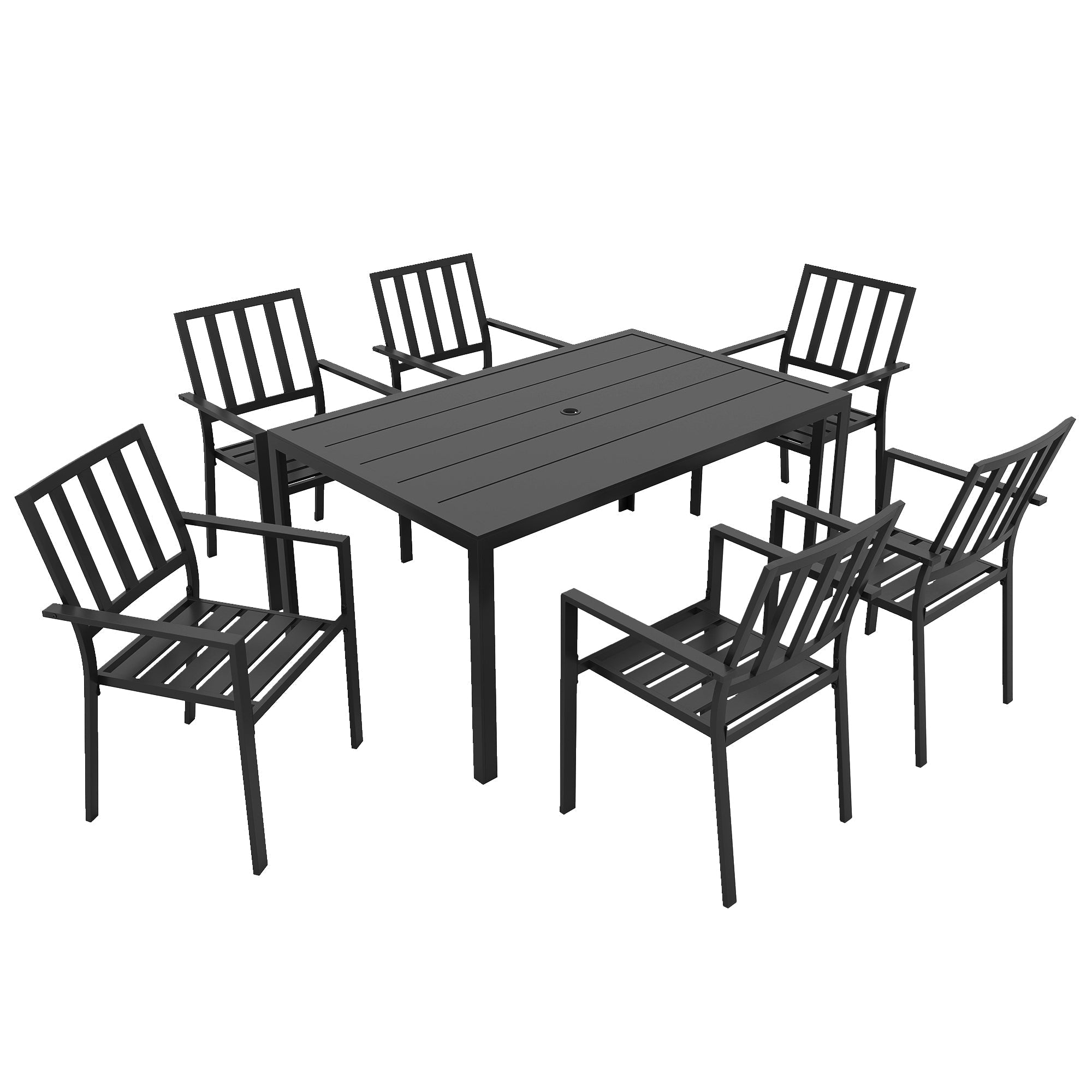 Outsunny Seven-Piece Minimal Metal Garden Dining Set, with Parasol Hole - Black
