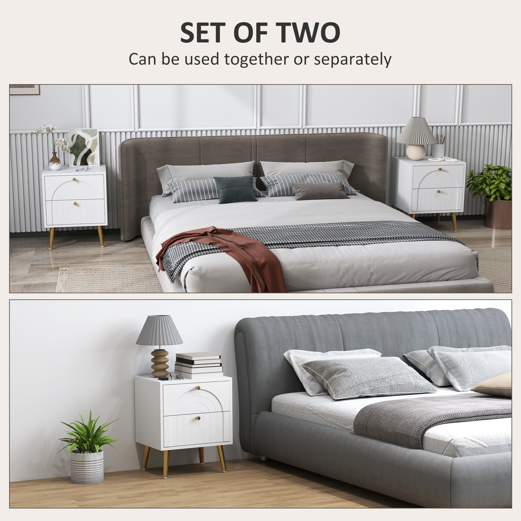 HOMCOM 2-Drawer Bedside Table Set of 2 - White