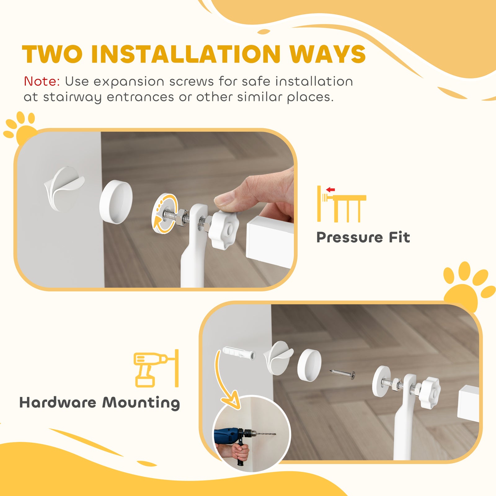 PawHut 180cm Extra Tall Pet Gate with 3.5 cm Narrow Gap, Pressure Mounted No Drilling Cat Gate for Doorways, 77-104cm Width
