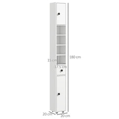 kleankin 180cm Slim Bathroom Cabinet, with Drawer, Shelves and Cupboards - White