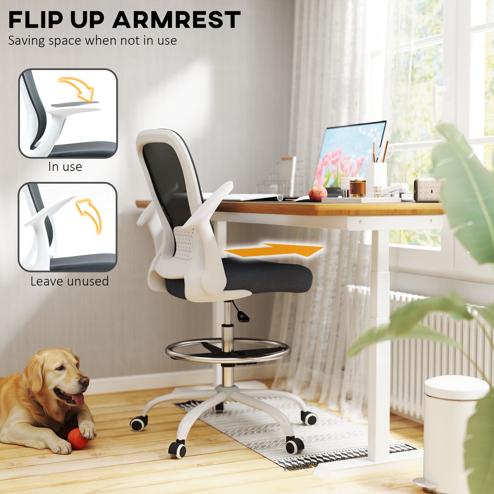 HOMCOM 99-119 cm Draughtsman Chair, with Adjustable Footrest - Grey