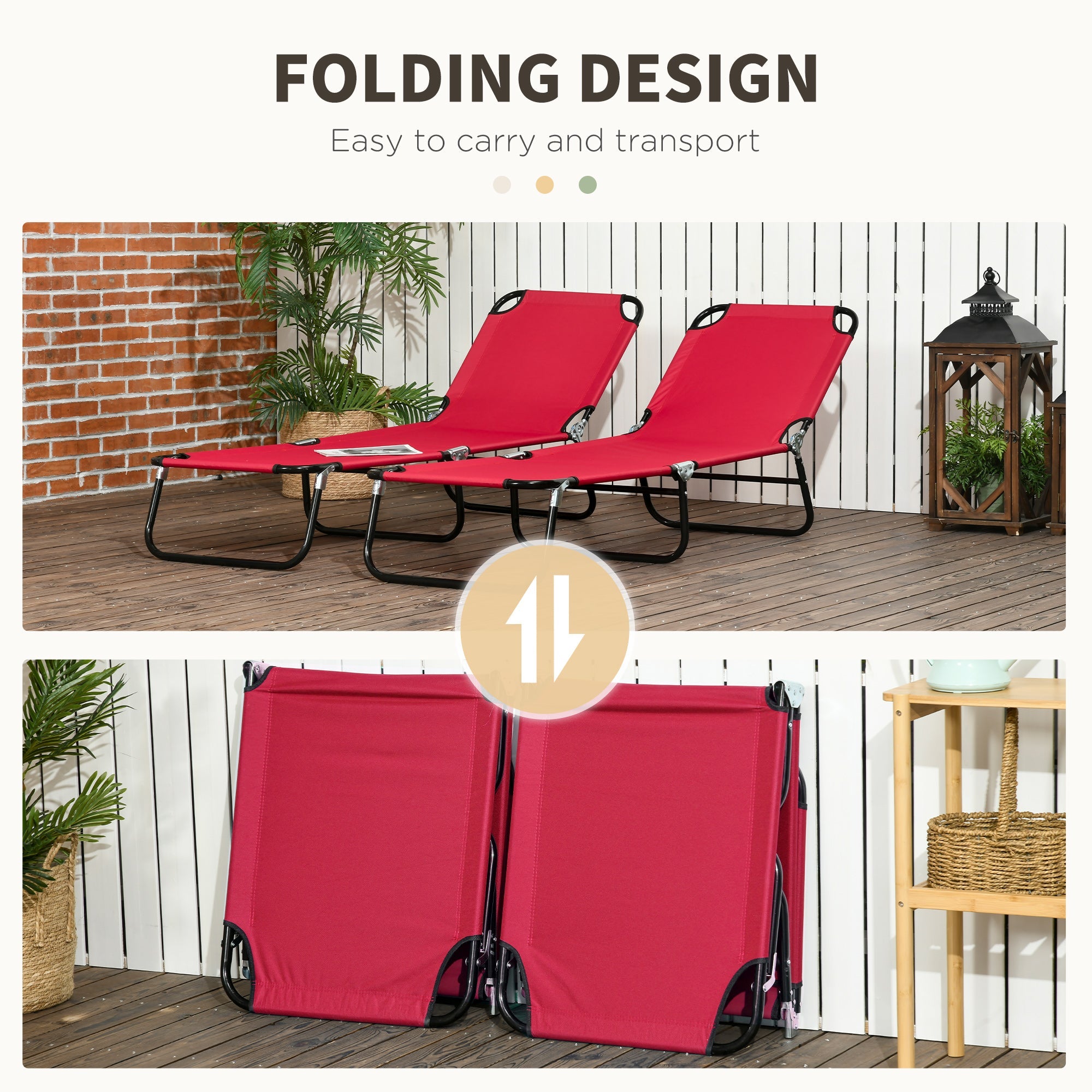 Outsunny Set of Two Folding Sun Loungers - Red