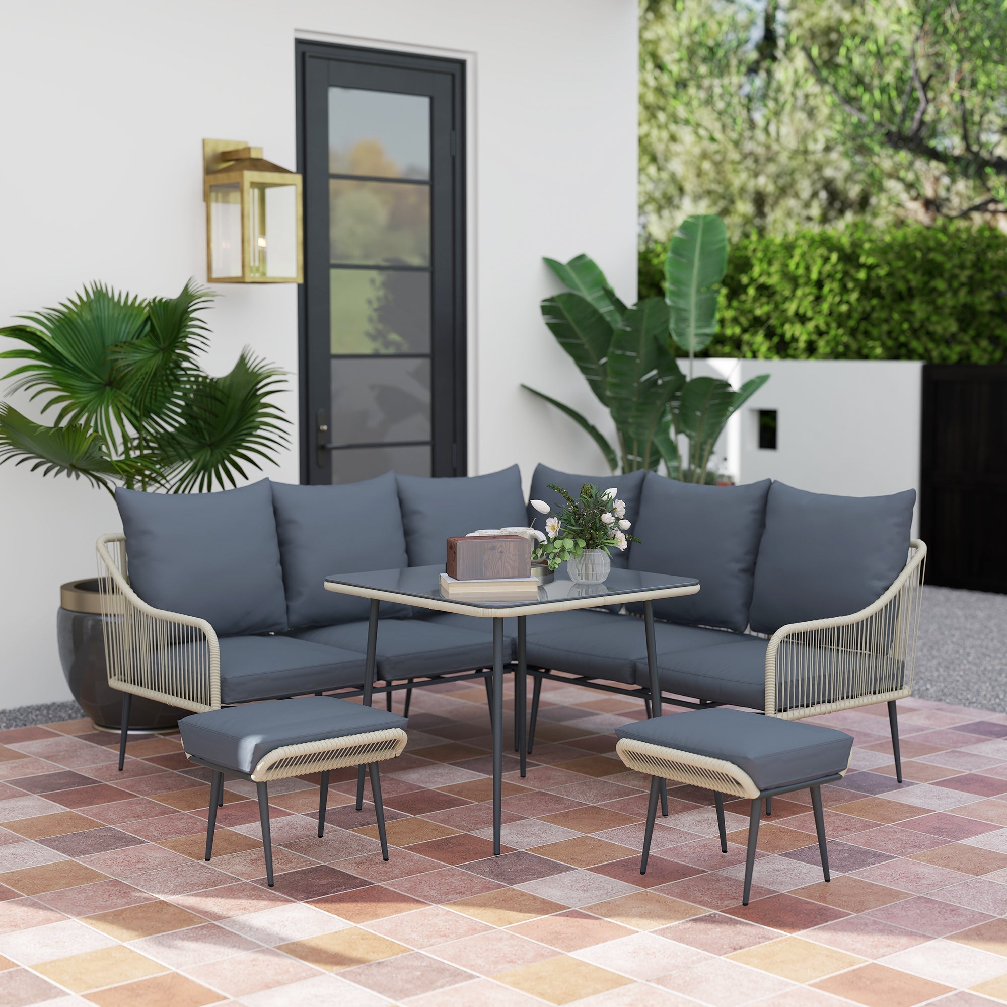Outsunny Six-Piece Rattan Strong Garden Sofa Set - Grey