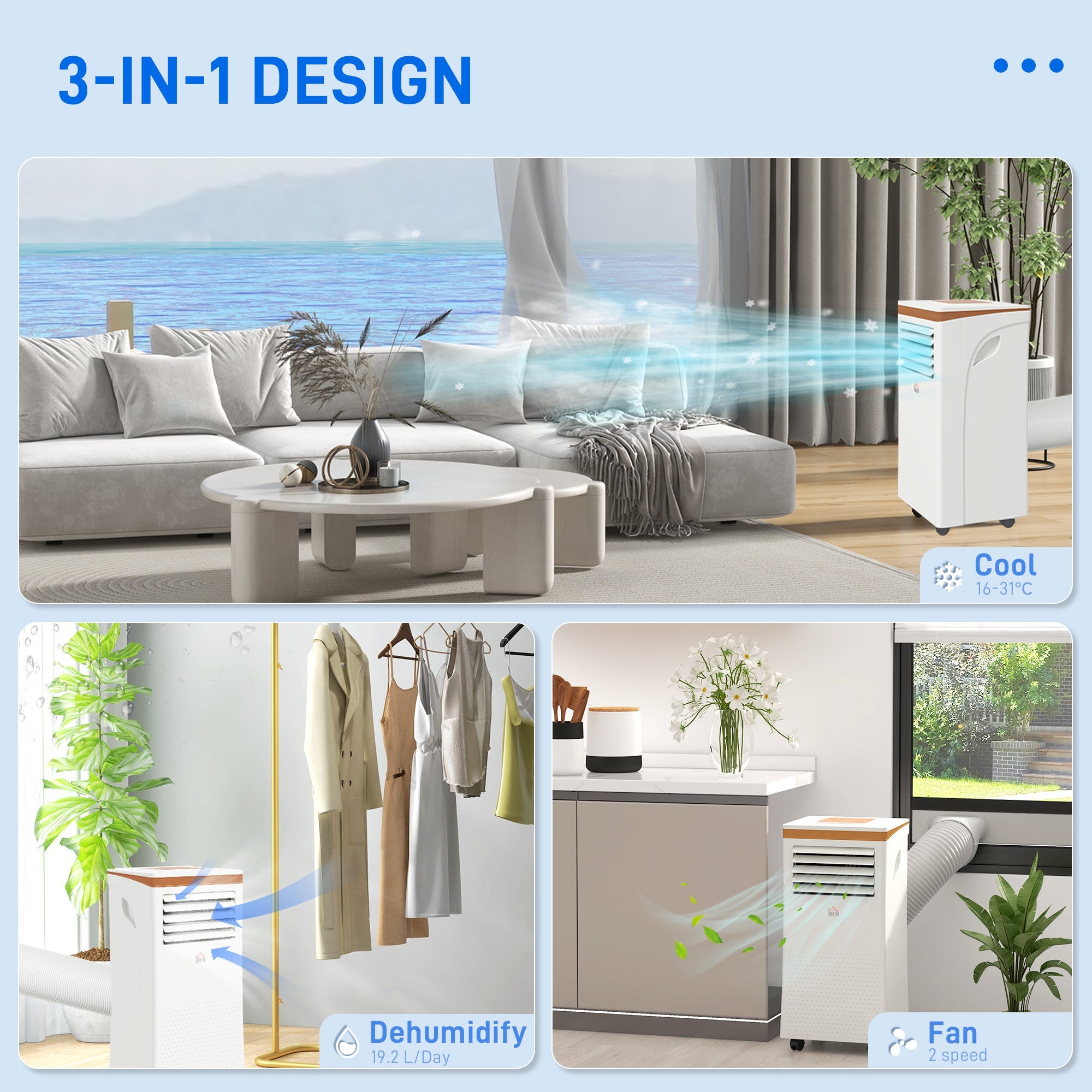 HOMCOM Portable Air Conditioner 10000 BTU, 4-in-1 Mobile Air Conditioning Unit with Cooling, Fan, Dehumidifier & Sleep Mode, LED Display, Remote Control, 24H Timer, Window Kit for Rooms up to 30_