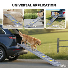 PawHut Dog Car Ramp with Anti-Slip Steps, 10-Steps Pet Stairs for Pets to Access Cars and High Beds, Grey