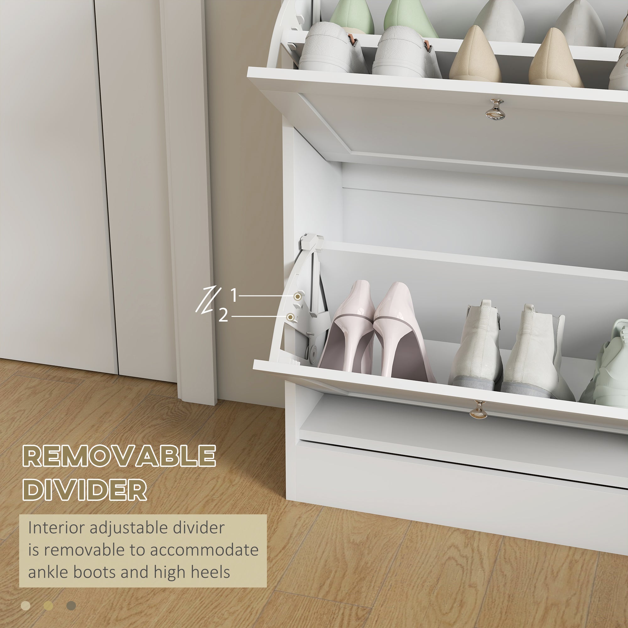 HOMCOM Two Flip Drawer Shoe Cabinet - White