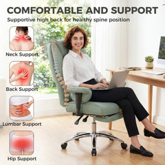HOMCOM Executive Office Chair, Reclining Desk Chair with Footrest, Adjustable Armrests, Pet Friendly Faux Leather, Green