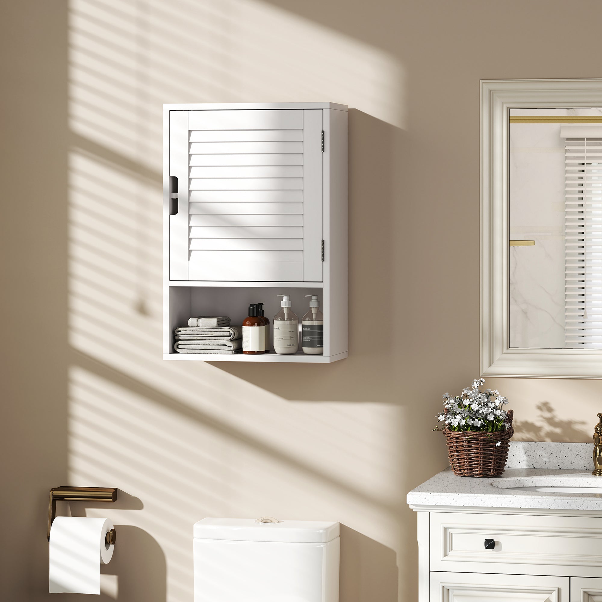 HOMCOM Bathroom Cabinet, Wall Mounted Storage Cabinet with Adjustable Shelves, 40 x 20 x 60 cm, White
