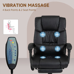 Vinsetto 6-Point Massage Office Chair, PU Leather Desk Chair with Adjustable Height and Footrest for Home Office, Black